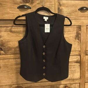 J Crew Button Front Linen Blend Vest in Black Size 6 V-Neck $89.50 Retail